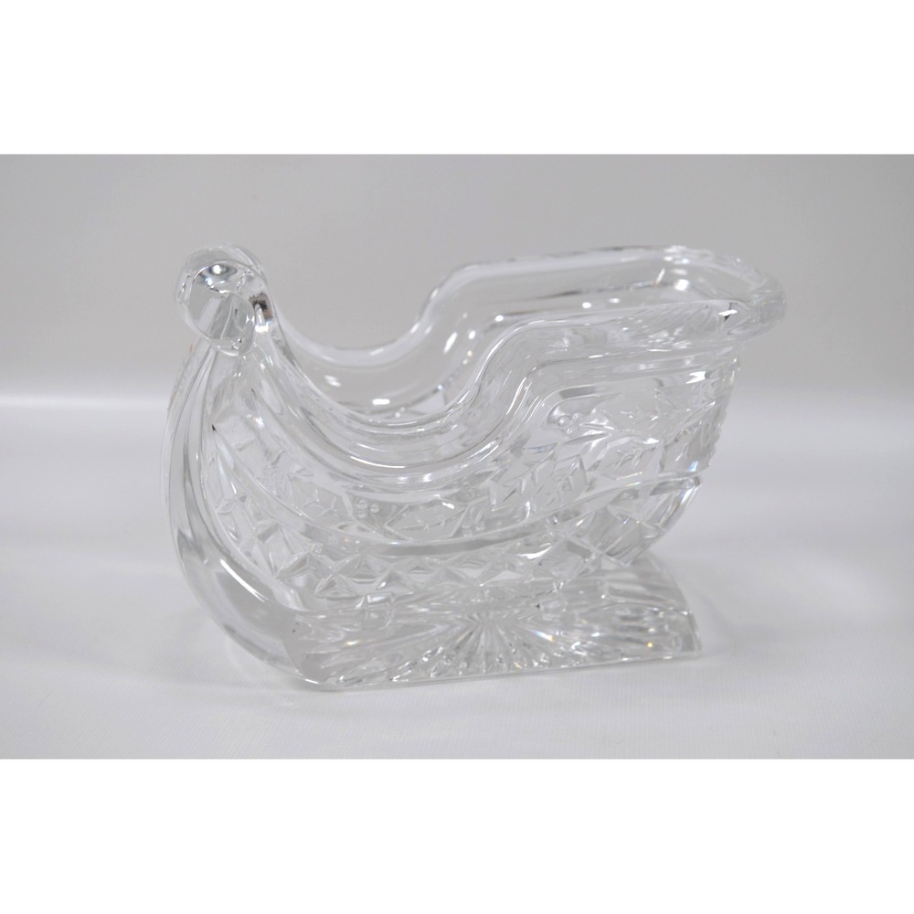 Royal Limited 24% Full Lead Handcut Crystal Glass Sleigh Candy Dish Holly Leaves